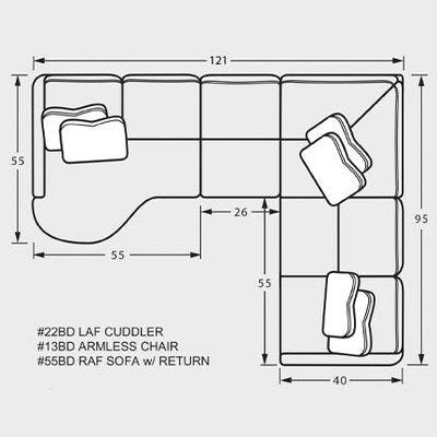Layout E: Four Piece Sectional 55" x 131" x 105"