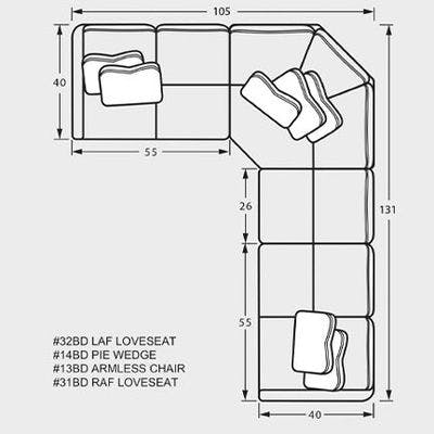 Layout K: Four Piece Sectional 105" x 131"