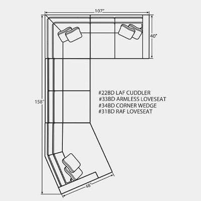 Layout G: Four Piece Sectional 158" x 107"