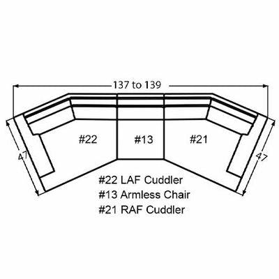 Layout E:  Three Piece Sectional 137" to 139" Wide (Size varies due to arm selection)