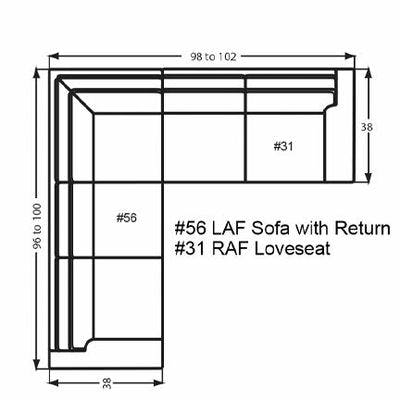 Layout K: Two Piece Sectional 96" x 98" (Size varies due to arm selection)