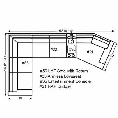 Layout O: Four Piece Sectional 96" x 162" x 47" (Size varies due to arm selection)