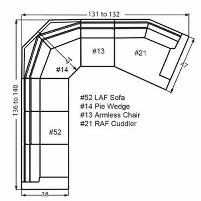 Layout T: Four Piece Sectional 136" x 131" x 47" (Size varies due to arm selection)