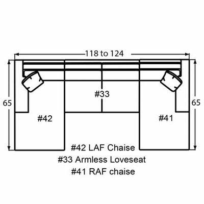 Layout F: Three Piece Sectional 65" x 118" x 65"  (Size varies due to arm selection)