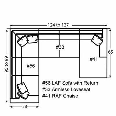 Layout H: Three Piece Sectional 95" x 124" x 65"  (Size varies due to arm selection)