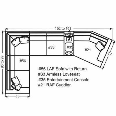 Layout K: Four Piece Sectional 95" x 162" x 47"  (Size varies due to arm selection)
