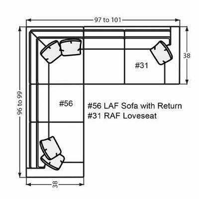 Layout N:  Two Piece Ssectional 96" x 97"  (Size varies due to arm selection)