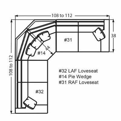 Layout P: Three Piece Sectional 108" x 108"  (Size varies due to arm selection)