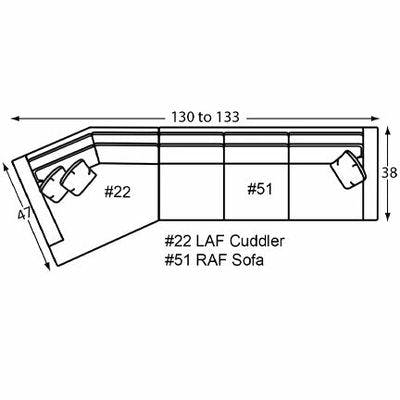 Layout C: Two Piece Sectional  130" Wide (Size varies due to arm selection)
