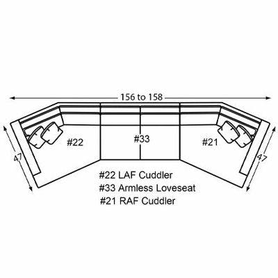 Layout E:  Three Piece Sectional 156" Wide (Size varies due to arm selection)