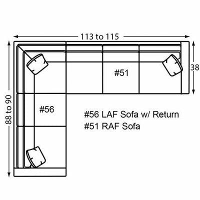 Layout F: Two Piece Sectional 88" x 113" (Size varies due to arm selection)