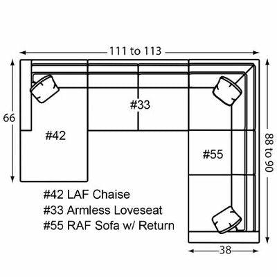 Layout G:  Three Piece Sectional 66" x 111" x 88" (Size varies due to arm selection)