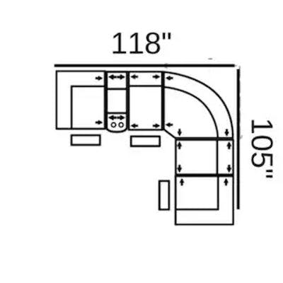 Layout D: Six Piece Sectional 118" x 105" (3 Recliners)