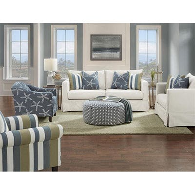 Nautical 5 Piece Living Room (Save $581) Sofa, Chair and a/2, (2) Accent Chairs and Cocktail Ottoman