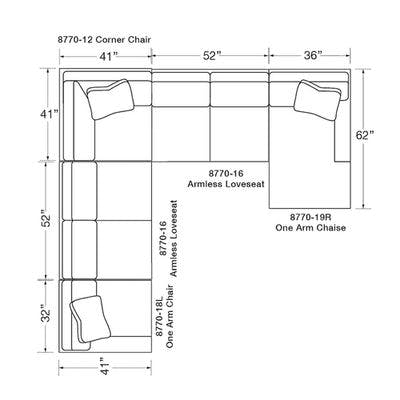 Layout G:  Five Piece Sectional (120" x 124") Chaise Right Side