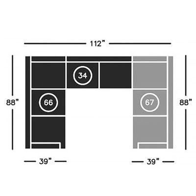 Layout C:  Three Piece Sectional (88" x 112" x 88")