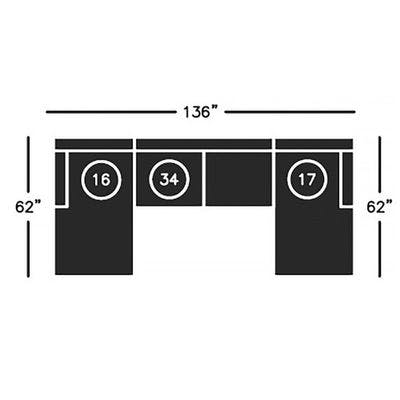 Layout D:  Three Piece Sectional (62" x 136" x 62")