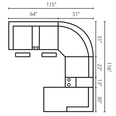 Layout A: Five Piece Reclining Sectional 115" x 116"