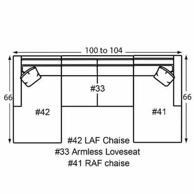 Layout D: Three Piece Sectional 66" x 100" x 66" (Size varies due to arm selection)