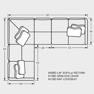 Layout I: Three Piece Sectional 95" x 121"