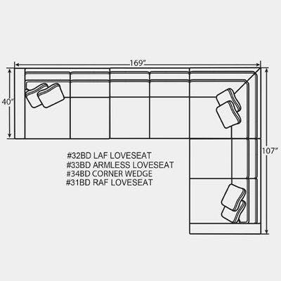 Layout F: Four Piece Sectional 40" x 169" x 107"