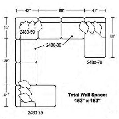 Layout G:  Five Piece Sectional 153" x 153" 