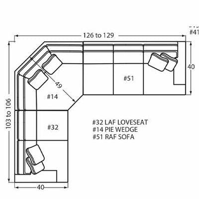 Layout N: Three Piece Sectional 103" x 126" (Size varies due to arm selection)