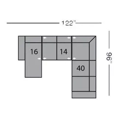 Layout E: Three Piece Sectional 122" x 96"