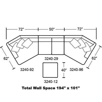 Layout H: Four Piece Sectional (Ottoman Extra) 62" x 194" x 62"