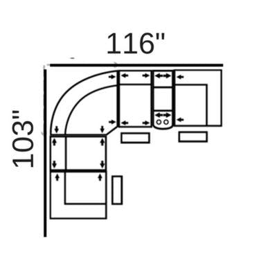 Layout E: Six Piece Reclining Sectional 103" x 116" (3 Recliners)